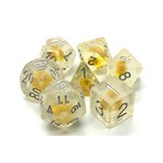 Old School 7 Piece Dice Set: Infused - Iridescent Yellow Flower