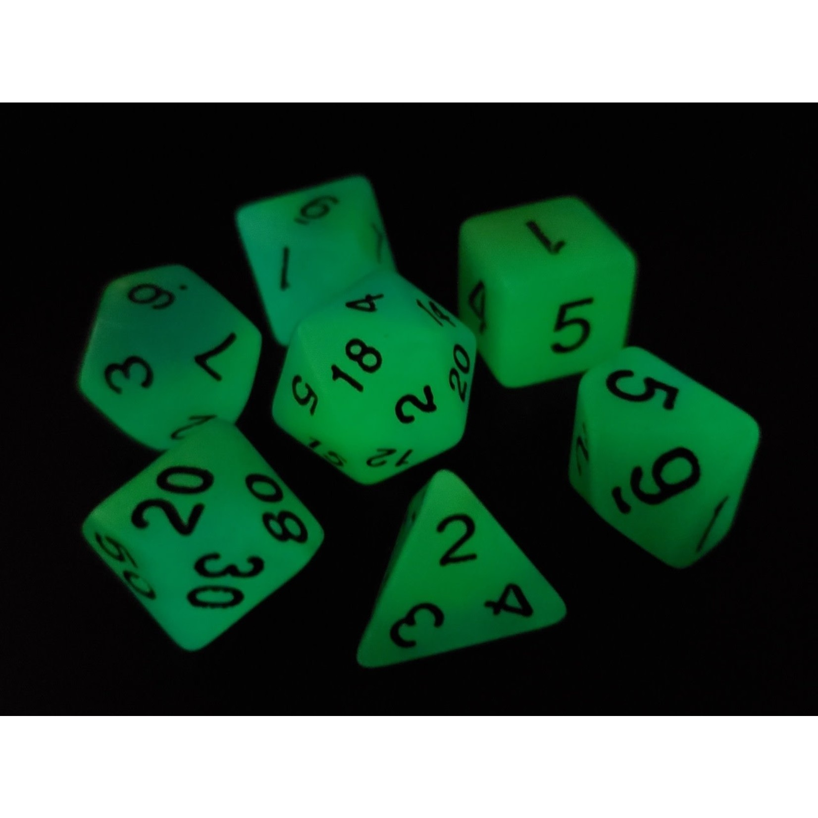 Old School 7 Piece Dice Set: Glow in the Dark - Green and Blue