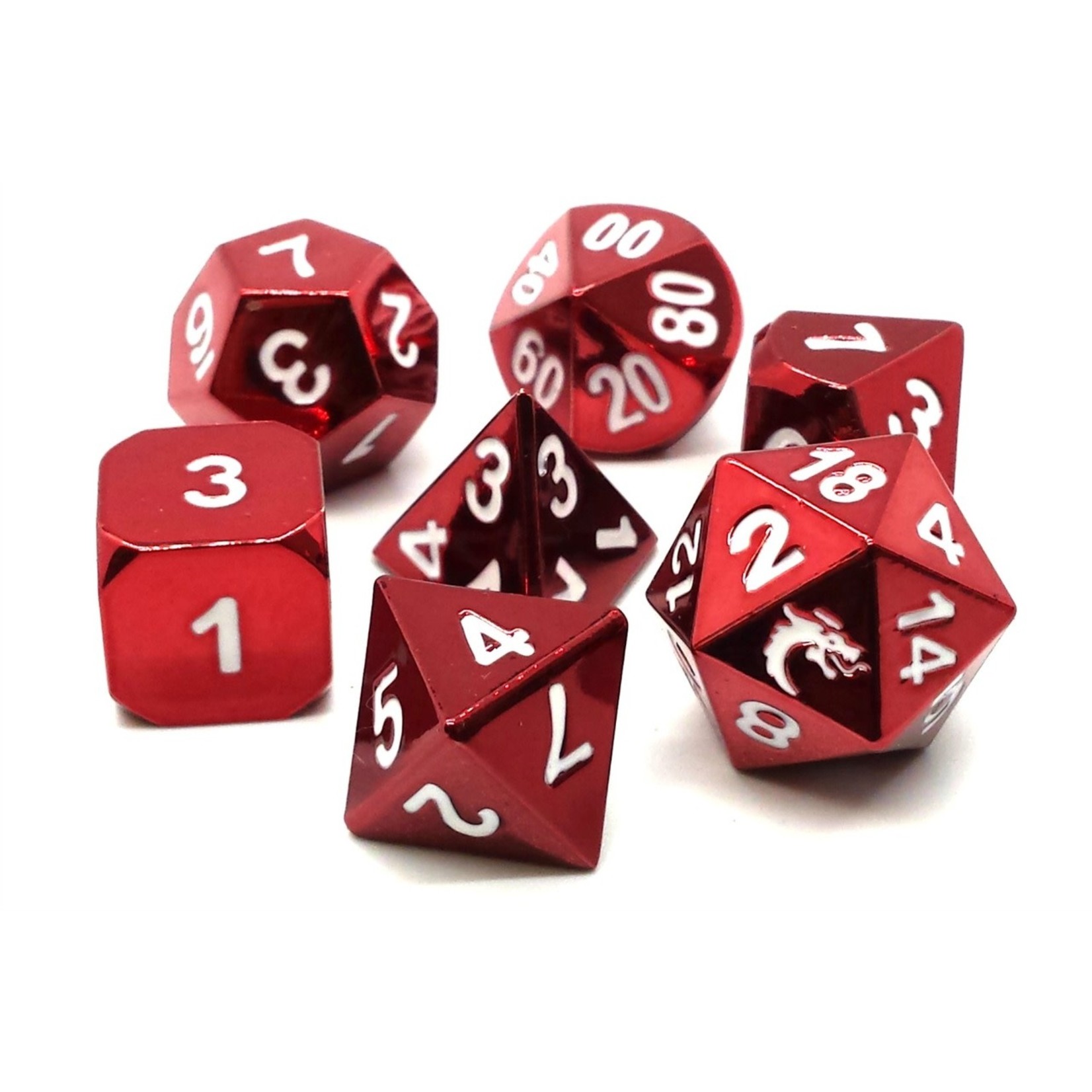 Old School 7 Piece Dice Set: Metal Halfling Forged - Electric Red