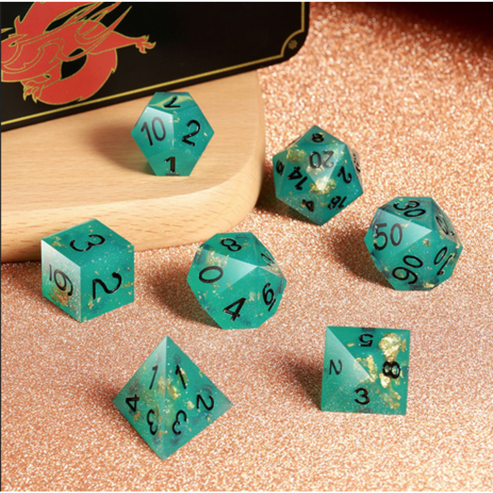 GTH Sharp-Edged Dice Set (7pcs) (Lagoon)