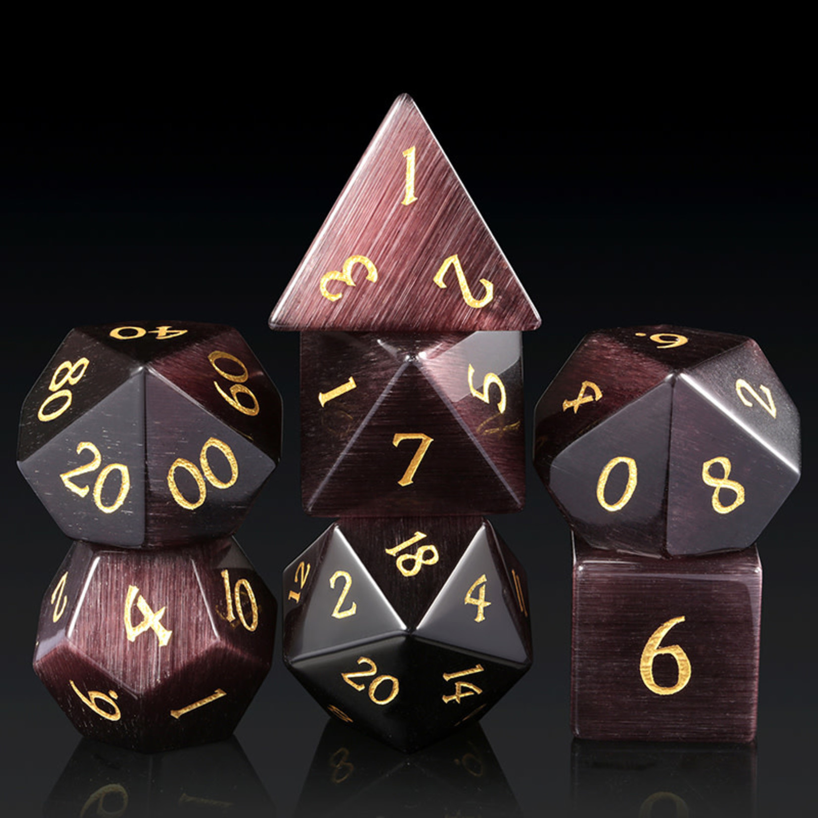 GTH Gemstone Dice Set (7pc) Maroon Cat's Eye (Synthetic)