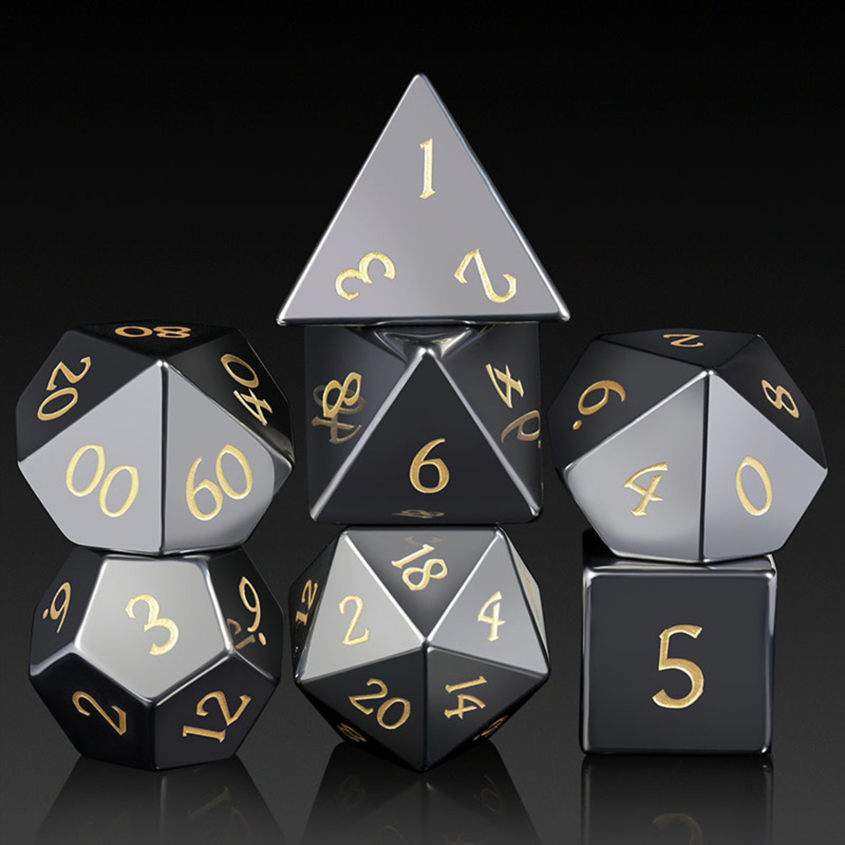 GTH Gemstone Dice Set (7pc) Hematite (Synthetic)