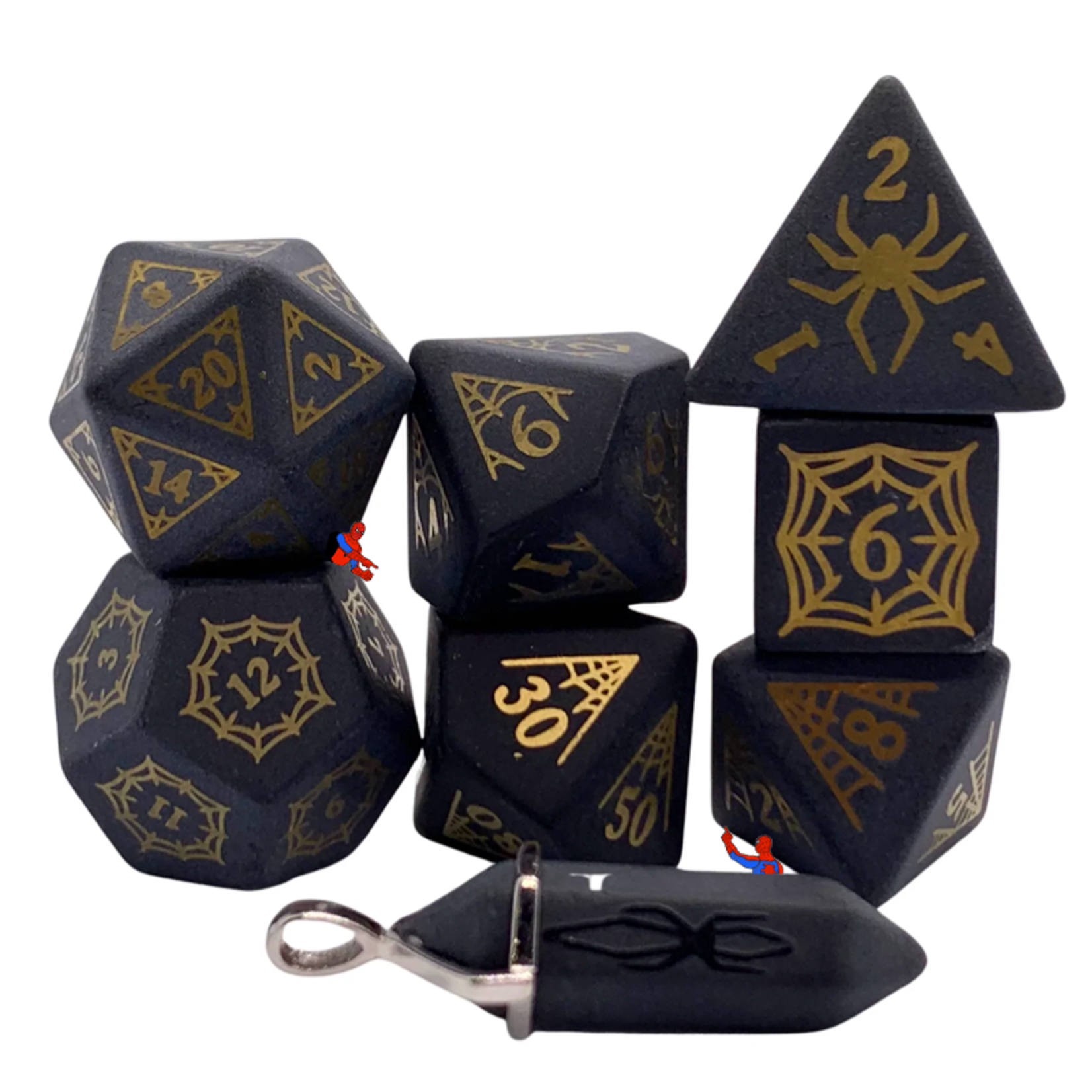 Gold Ionized Obsidian Widow Dice Set