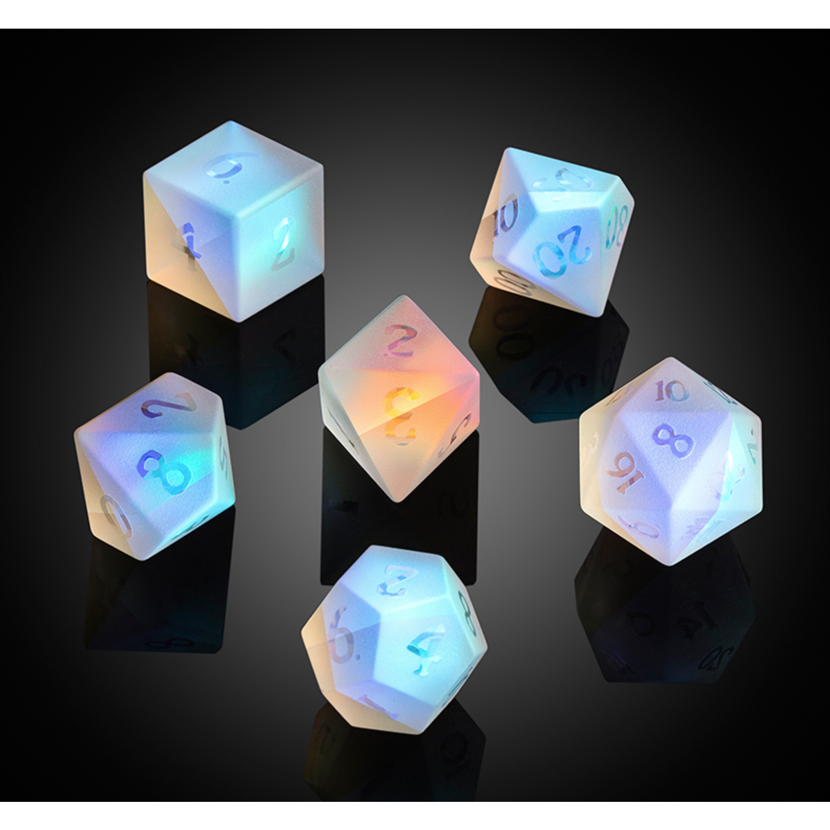 GTH Glass Dice Set (7pcs)  - Frosted Rainbow K9 Glass