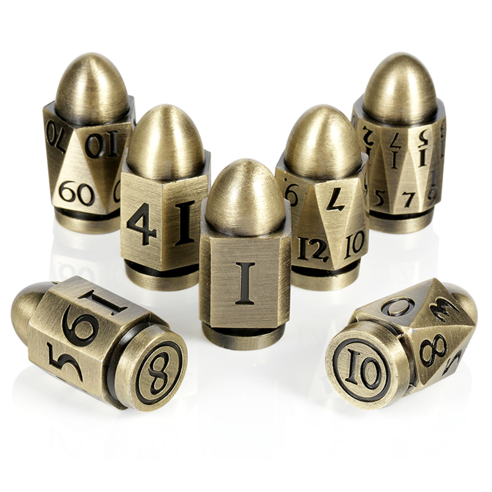 GTH Metal & Enamel Dice Set (7pcs) - Bullet (Brass)