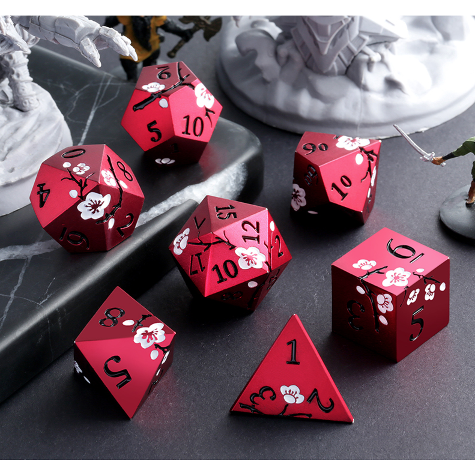 GTH Metal & Enamel Dice Set (7pcs) - Sakura (Red)