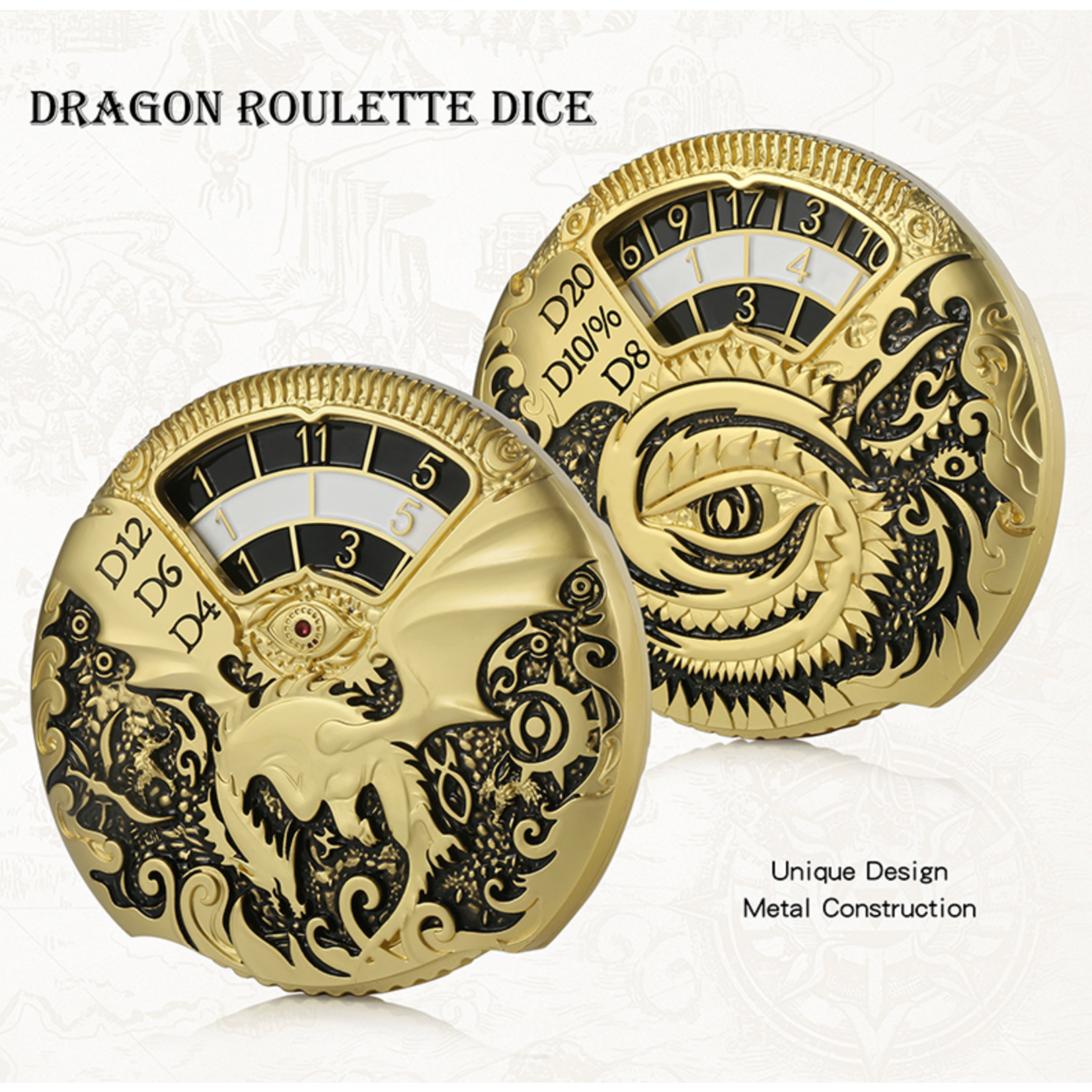 GTH Spinner Dice (D20) Black/Gold