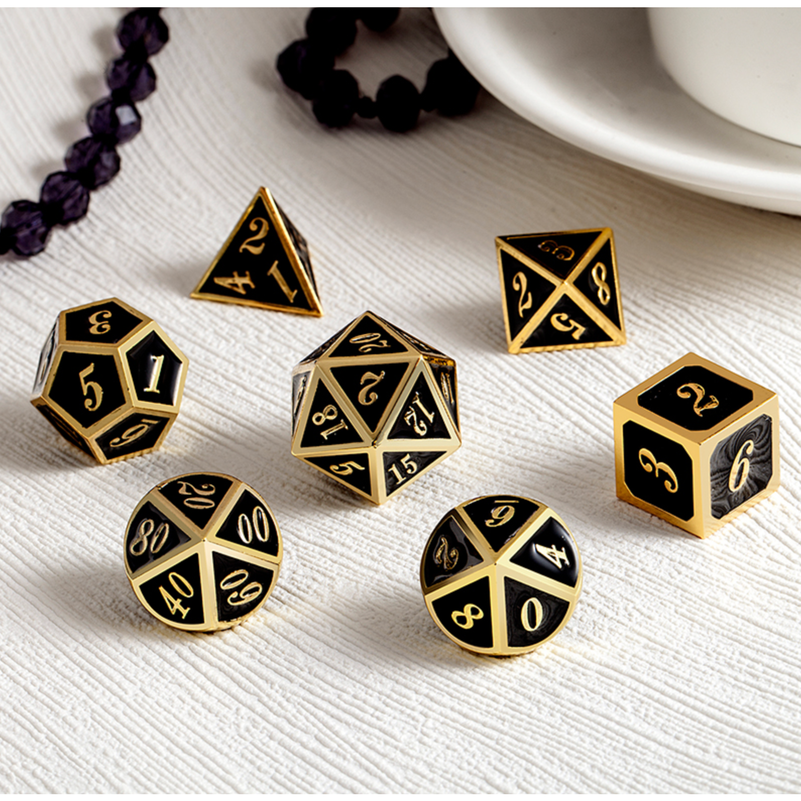 GTH Metal & Enamel Dice Set 7ct - Black/Gold