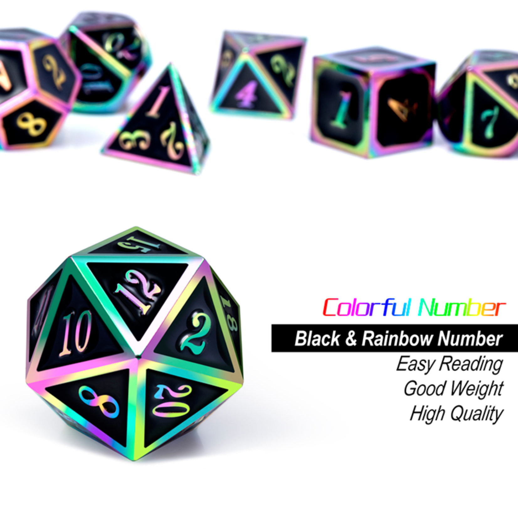 GTH Metal & Enamel Dice Set 7ct - Black Iridescence