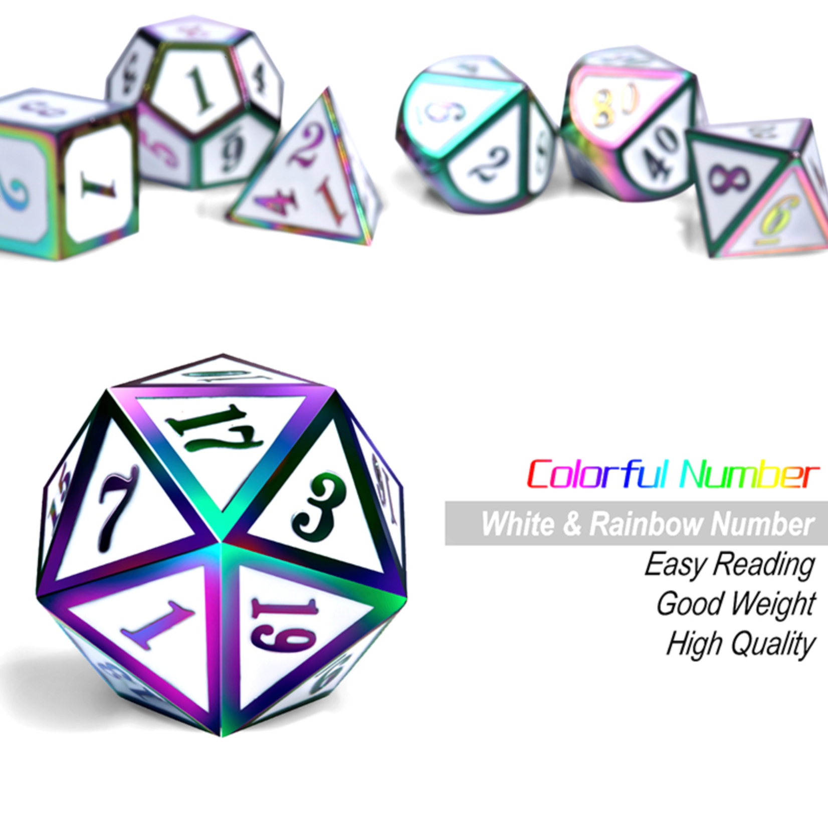GTH Metal & Enamel Dice Set 7ct - White Iridescence