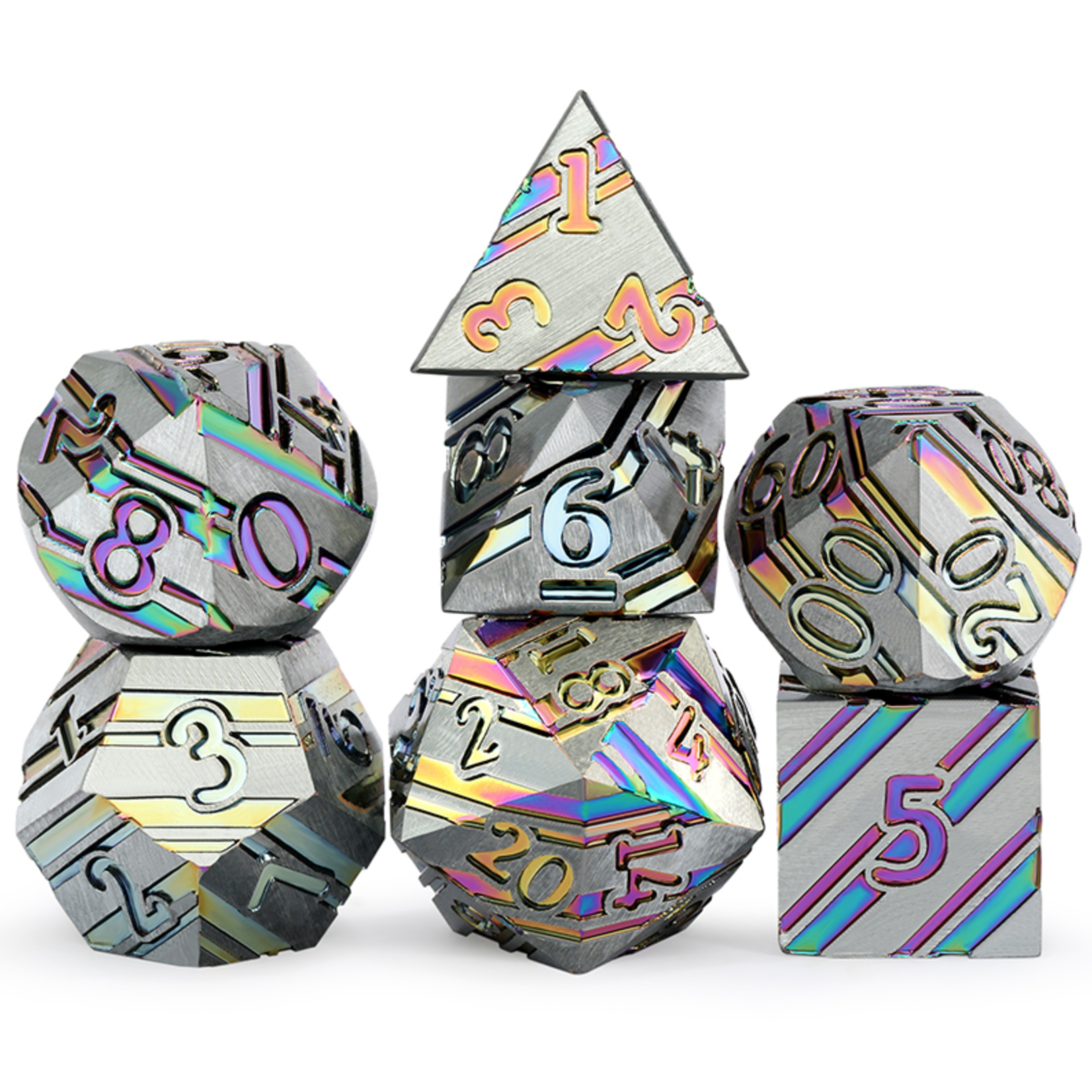 GTH Stripe Dice Set (7pcs) - Metallic Rainbow