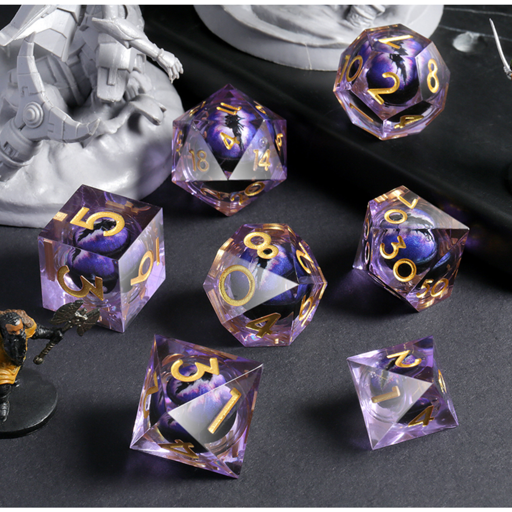 GTH Sharp Edge Dice Set 7ct - Infused Dragon eye Purple