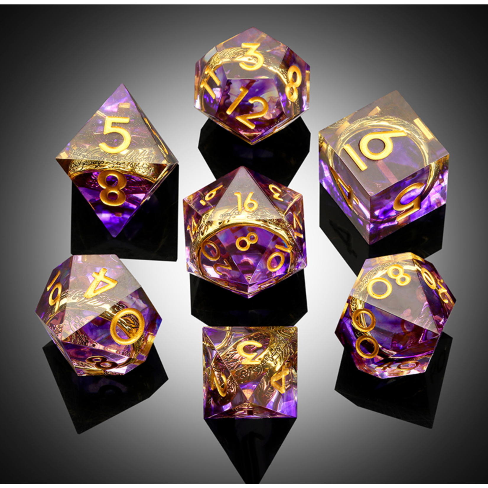 GTH Sharp Edge Dice Set (7pc) Rings (Purple)