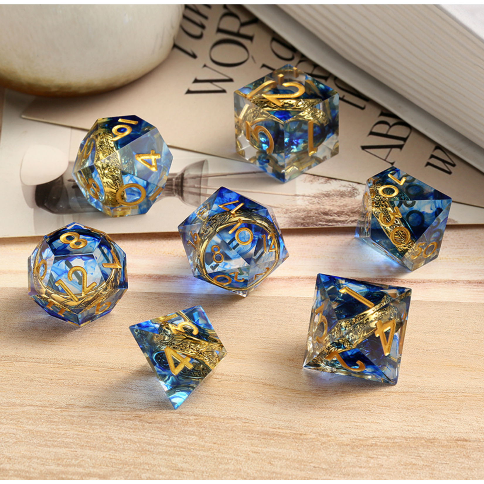 GTH Sharp Edge Dice Set (7pc) Rings (Blue)