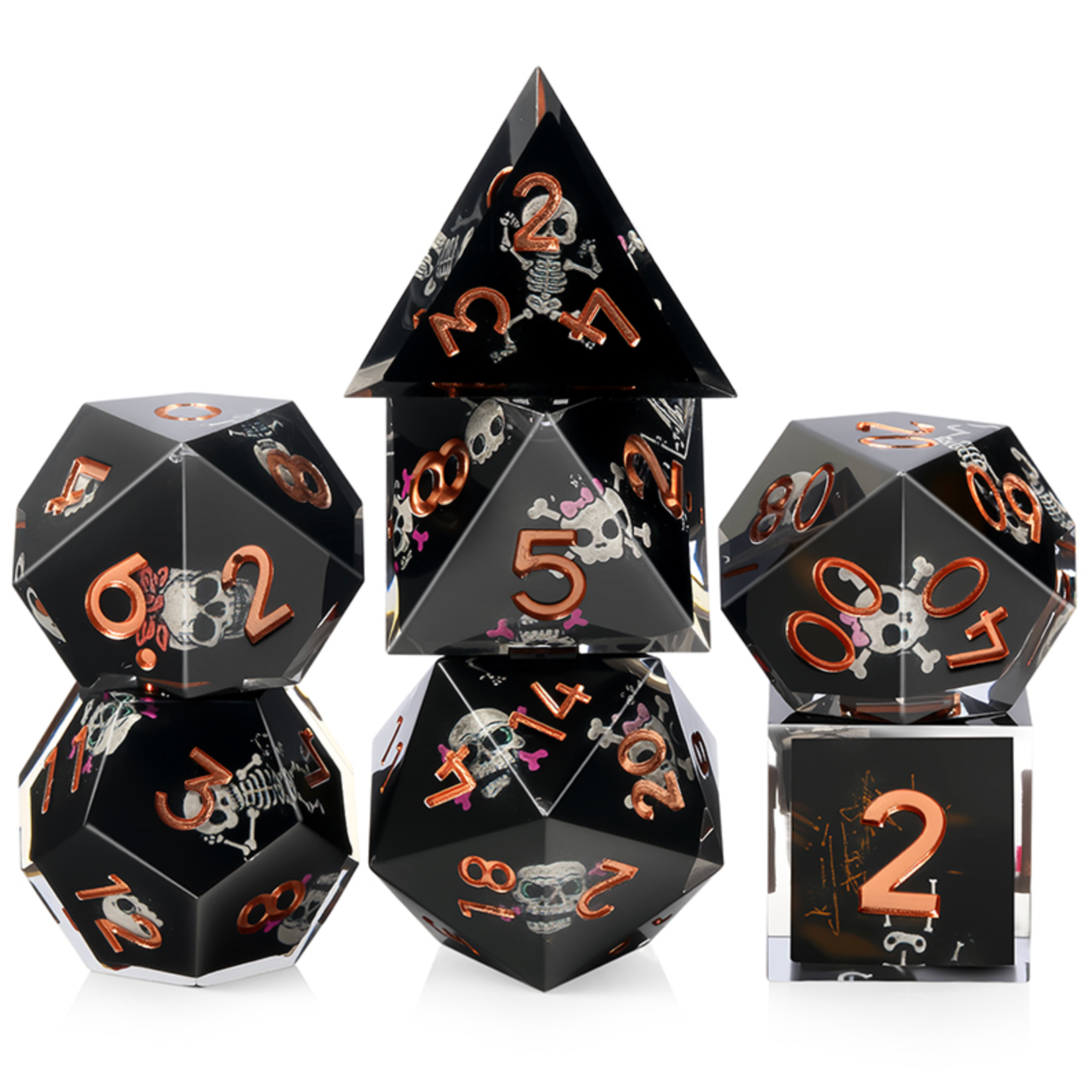 GTH Sharp Edge Dice Set (7pc) Bones (Black)