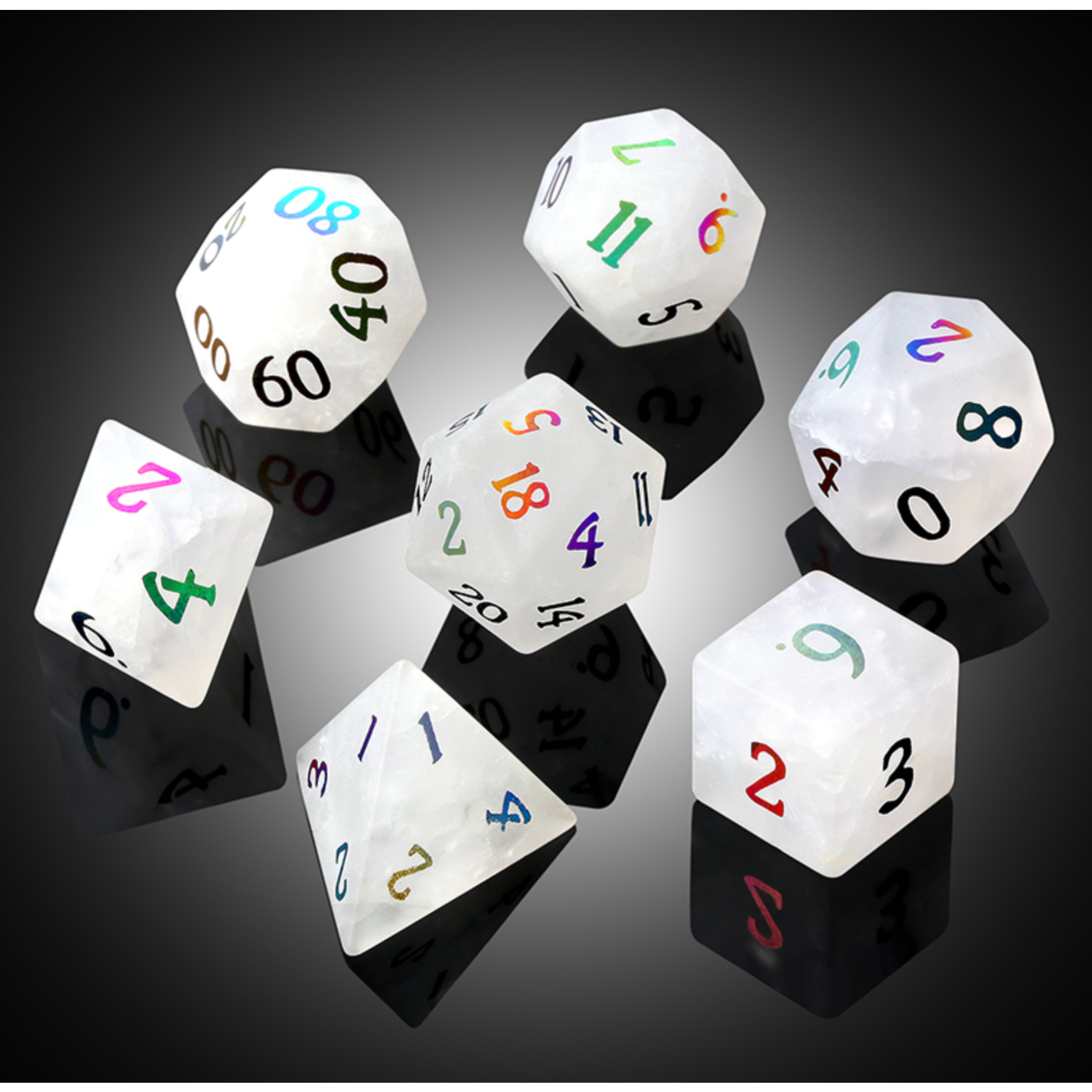 GTH Glass Dice Set (7pcs) Frosted White Zircon