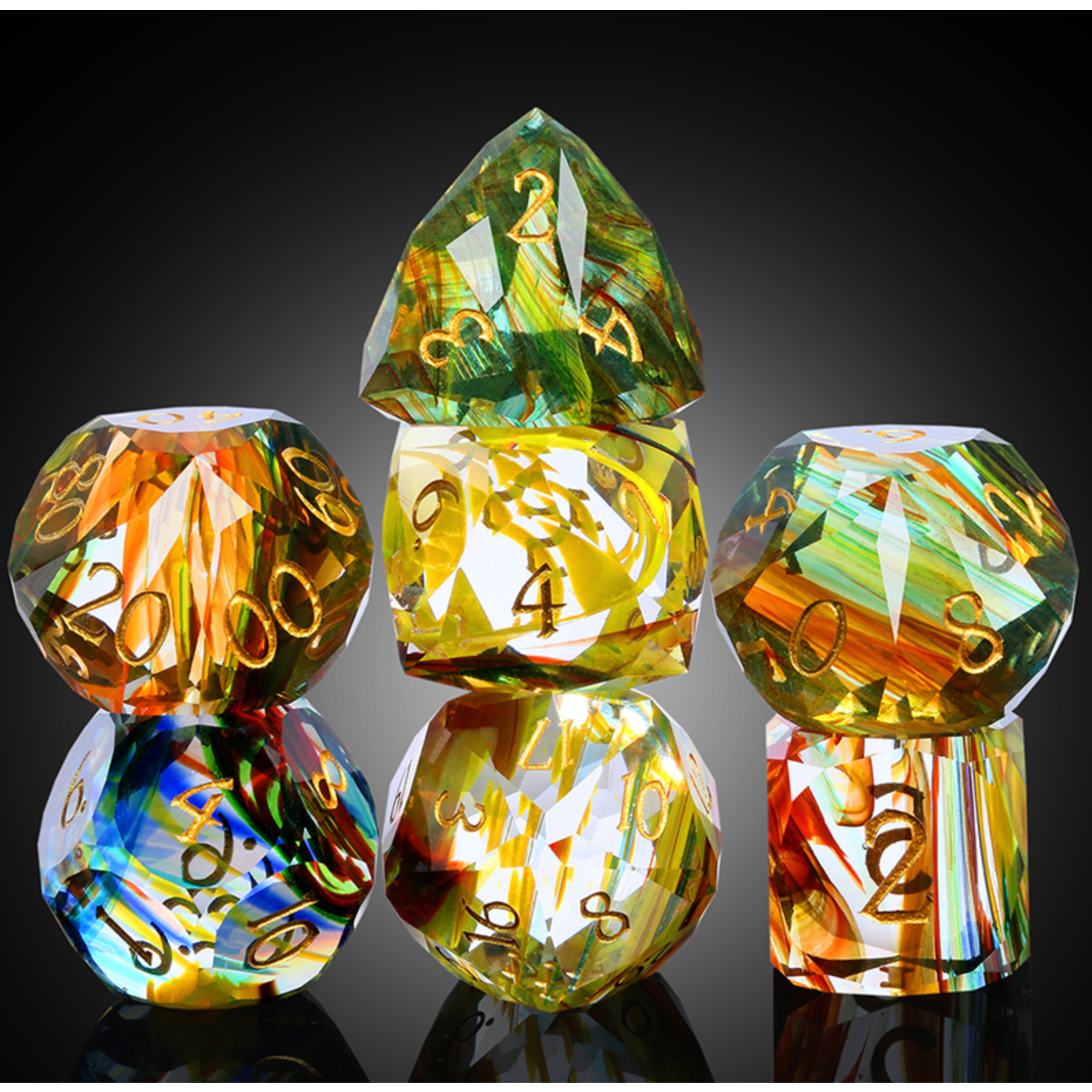 GTH Faceted Glass Dice Set (7pcs) Peridot