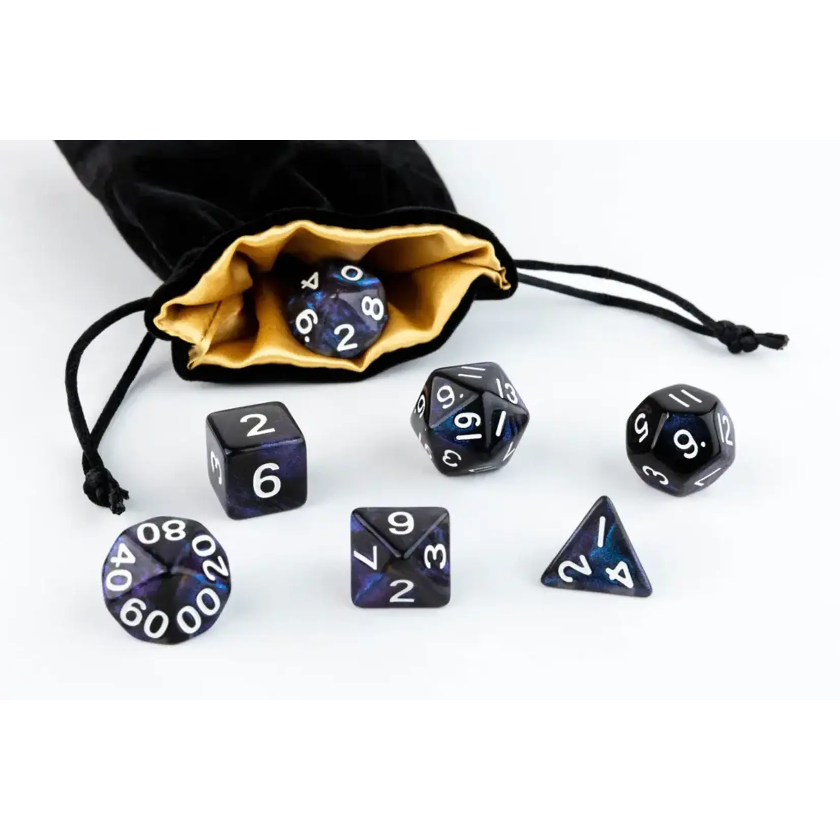 Small Dice Bage Velvet Black With Gold Satin