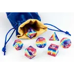 Small Dice Bage Velvet Blue With Gold Satin