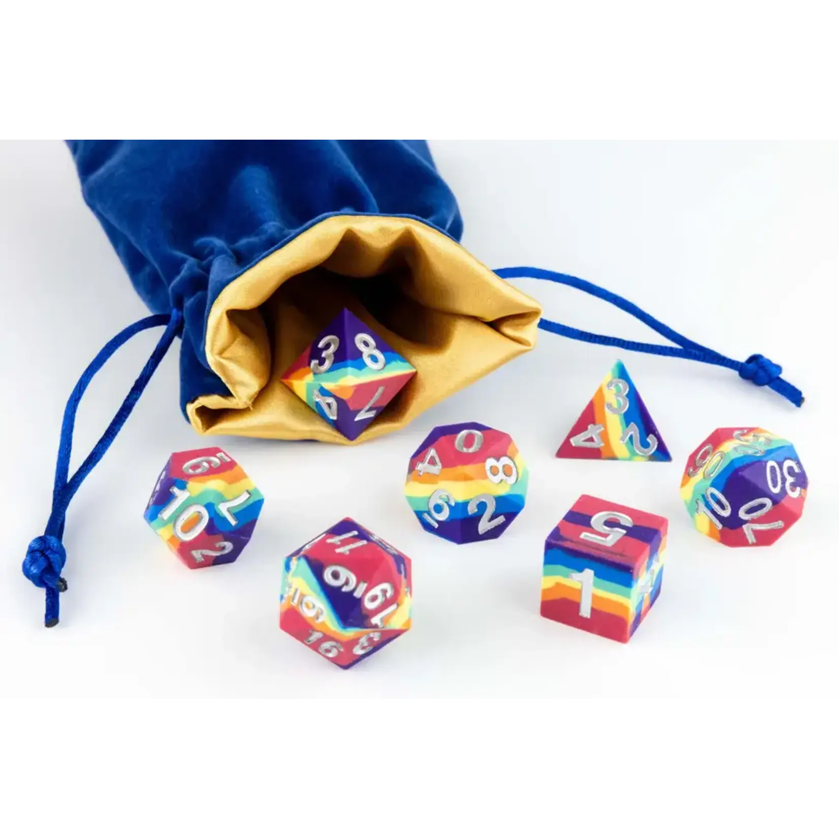Small Dice Bage Velvet Blue With Gold Satin