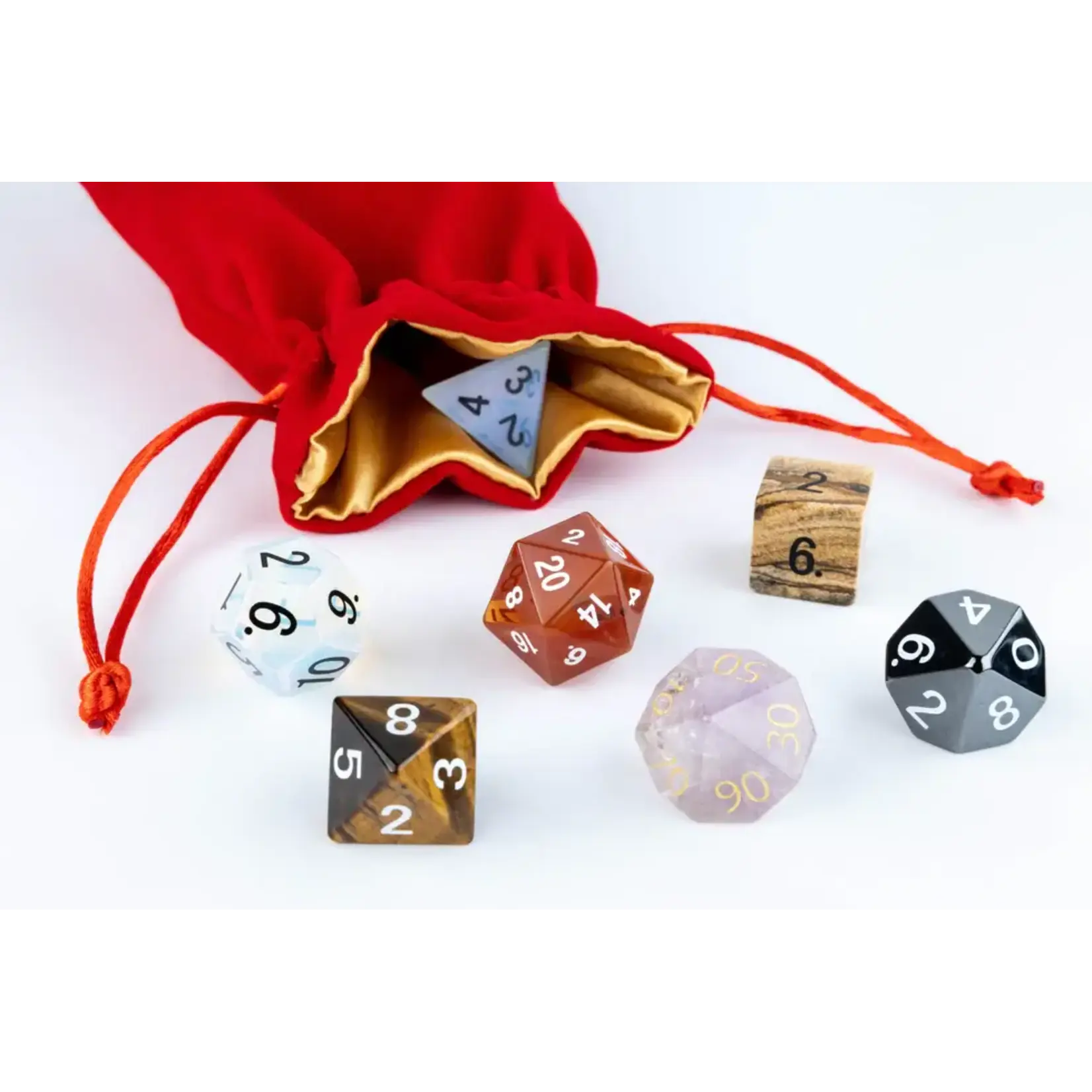 Small Dice Bag Velvet Red With Gold Satin