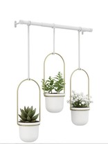 Triflora 3 Hanging Planter - white & brass
