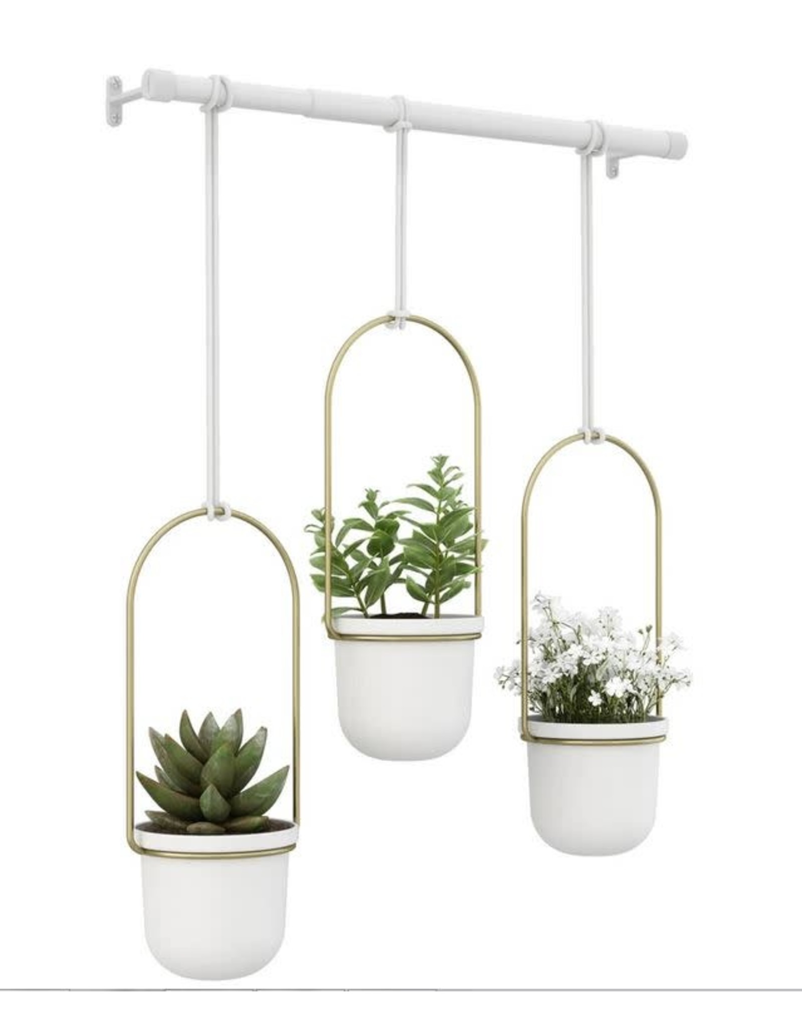 Triflora 3 Hanging Planter - white & brass