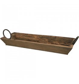 Rect. Wooden tray with metal handles