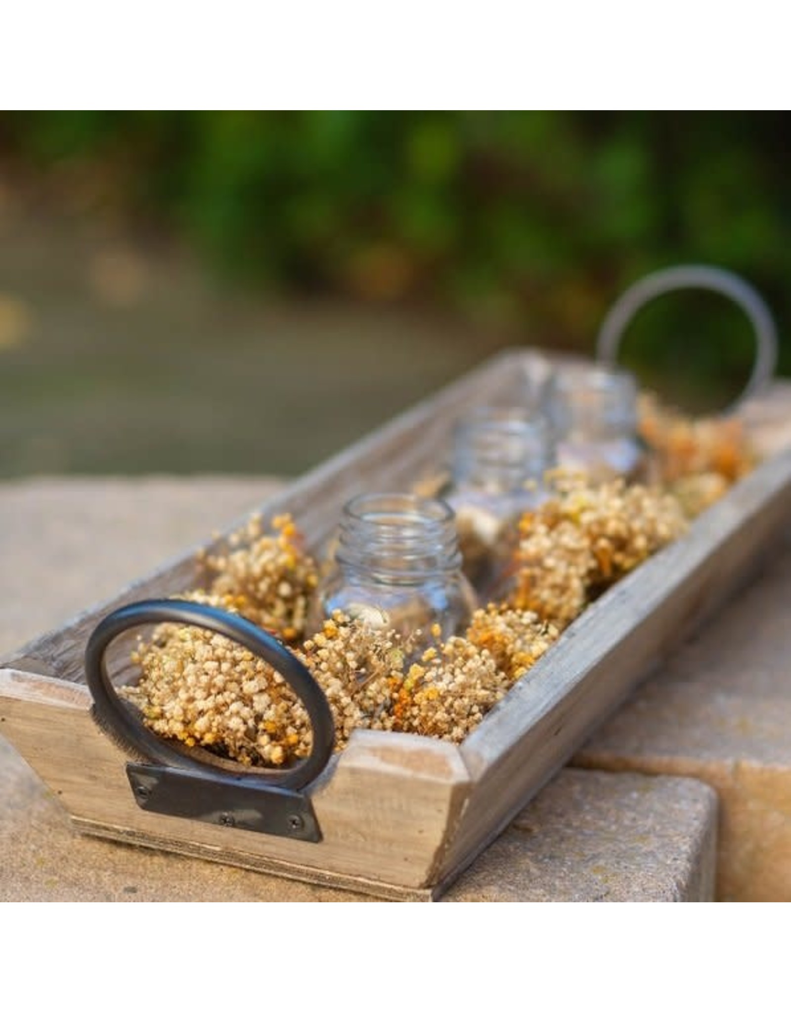 Rect. Wooden tray with metal handles