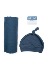 Hello World Blanket & Knotted Hat - Navy