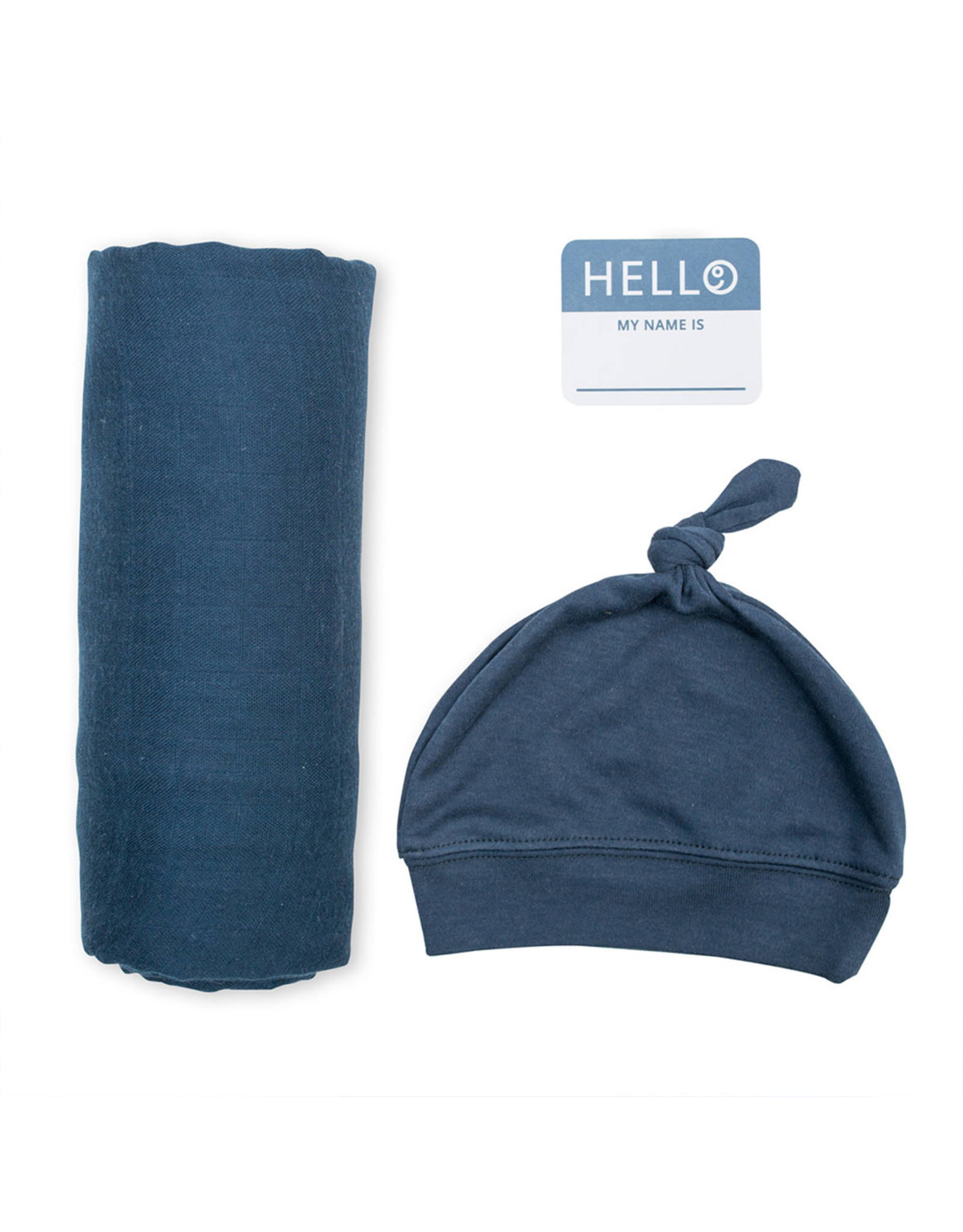 Hello World Blanket & Knotted Hat - Navy