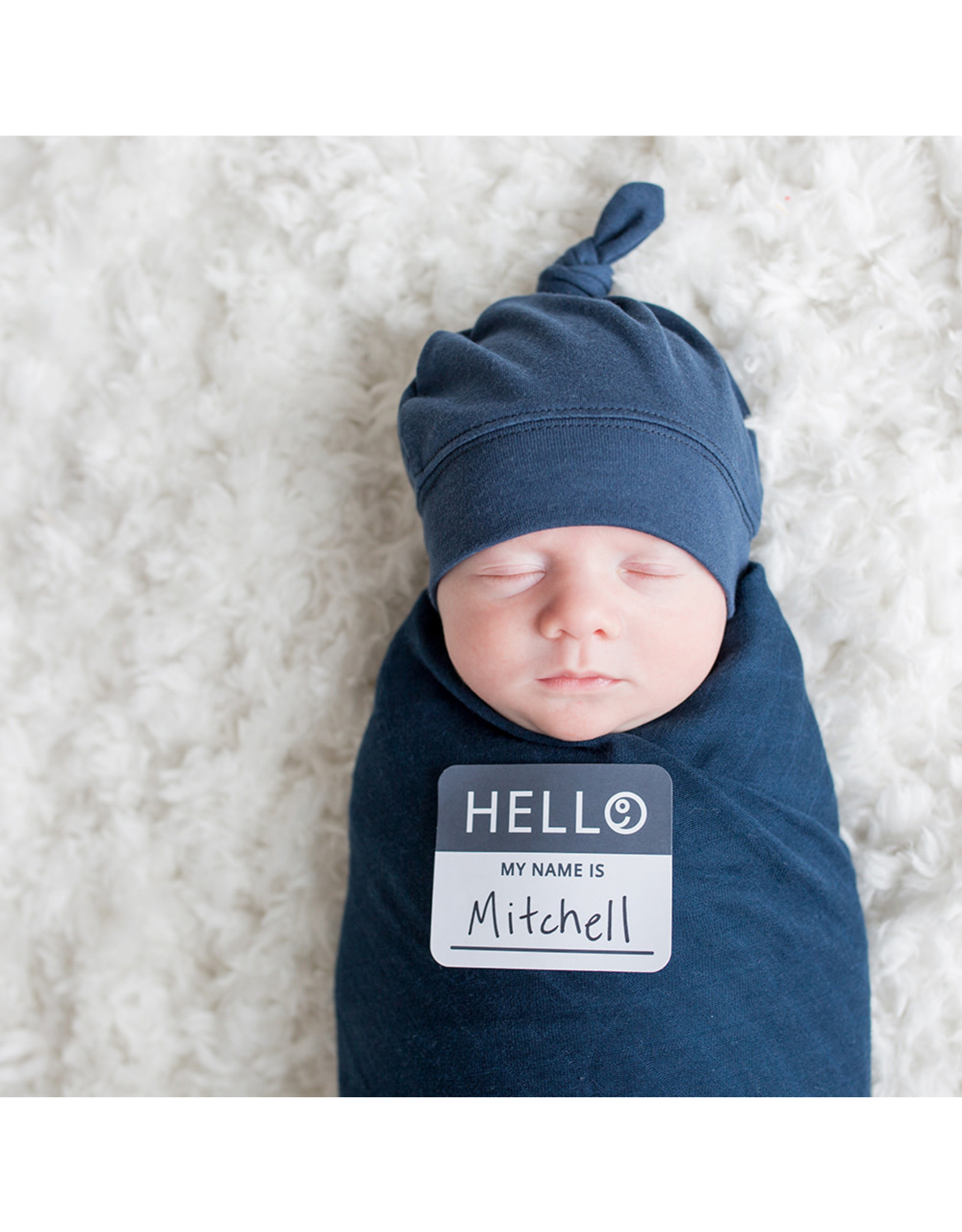 Hello World Blanket & Knotted Hat - Navy