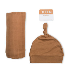 Hello World Blanket & Hat Tan/Brown