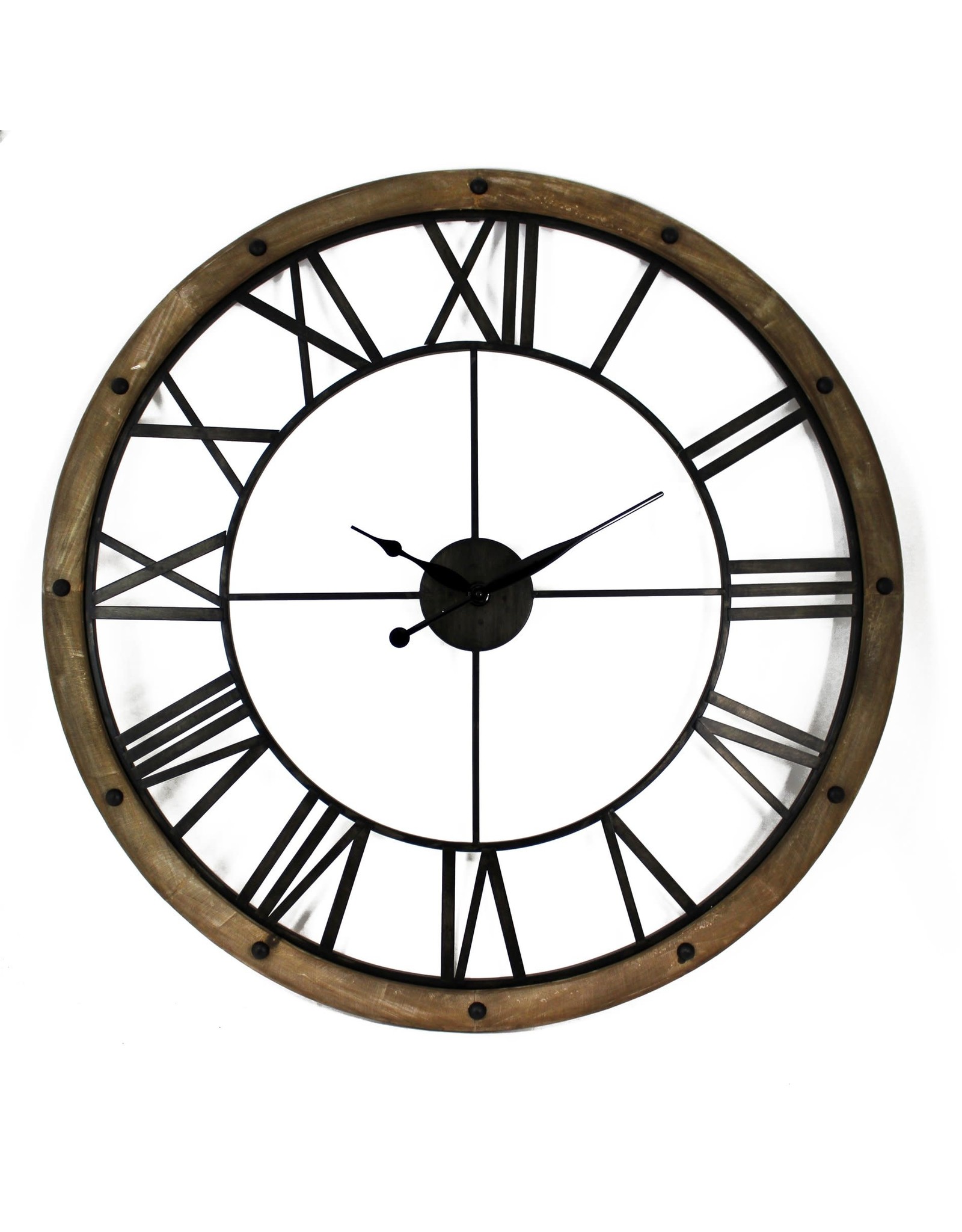 Studded Wood Rim Metal Clock