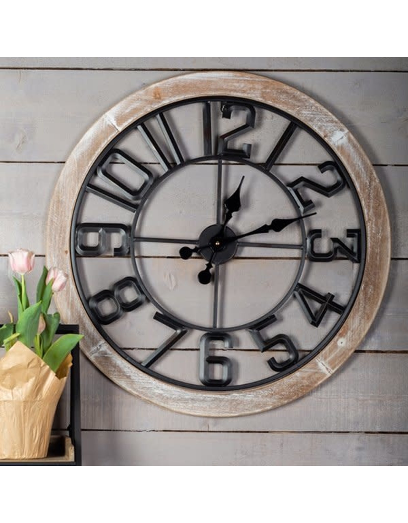 Black Metal and Wood Wall Clock