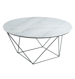 Valencia Round Coffee Table - White Marble/Blk Matte