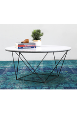 Valencia Round Coffee Table - White Marble/Blk Matte