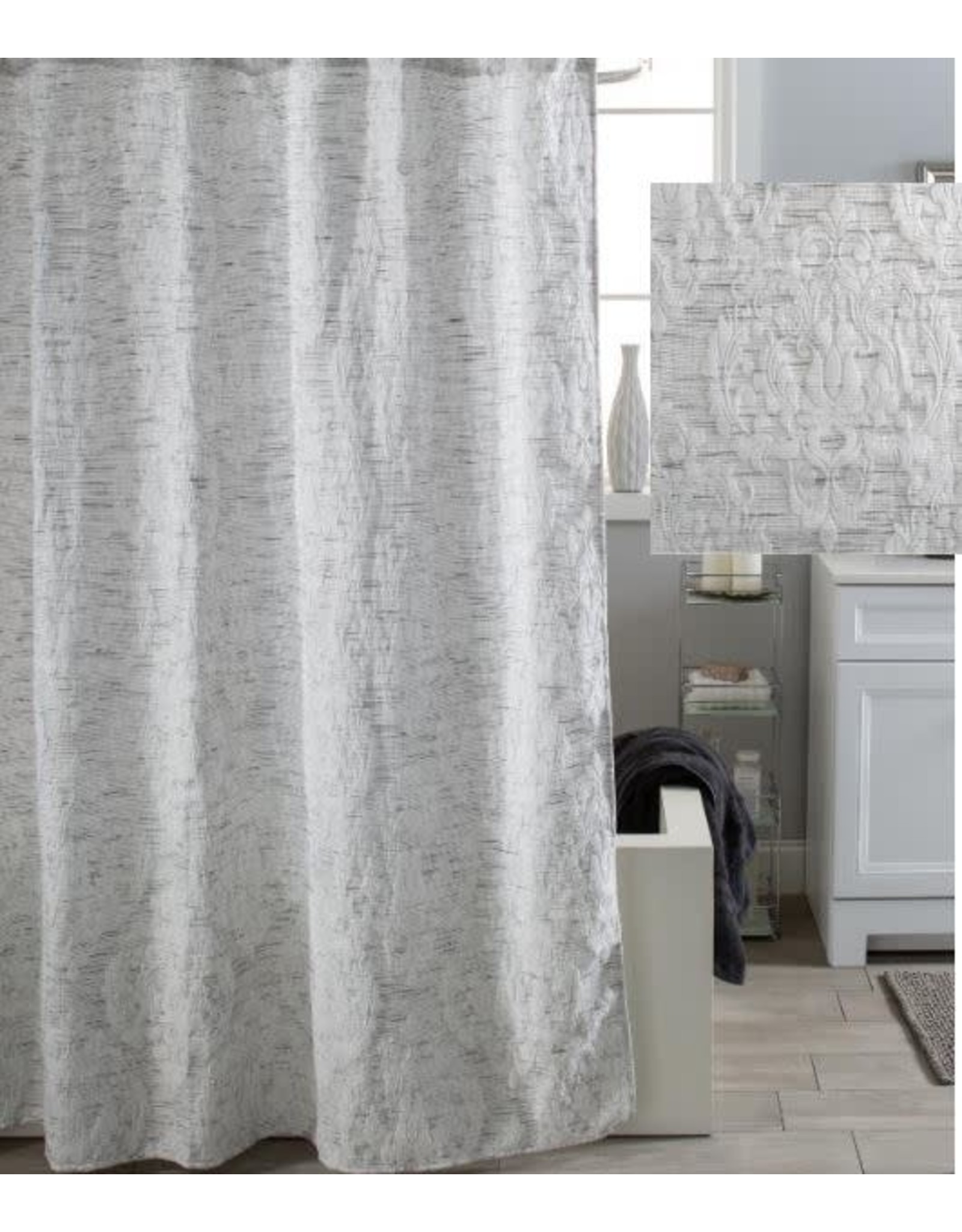 damask shower curtain, grey