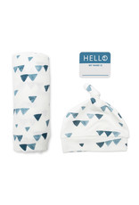 Hello World Blanket & Knotted Hat - Navy Triangles