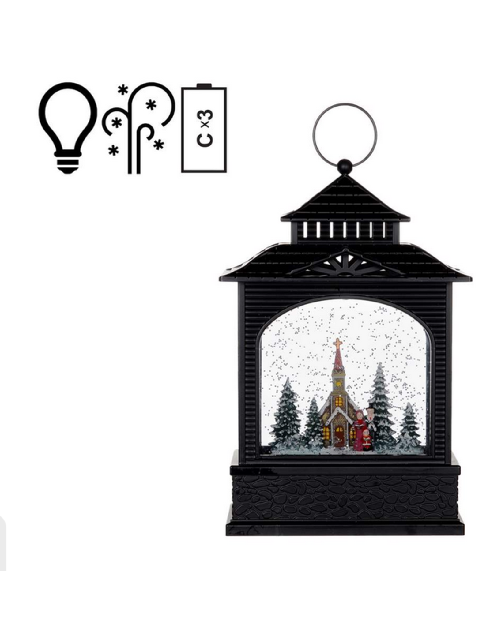 Black Lantern Snowglobe -Church/Carolers (BOX)