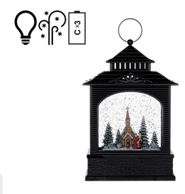 Black Lantern Snowglobe -Church/Carolers (BOX)