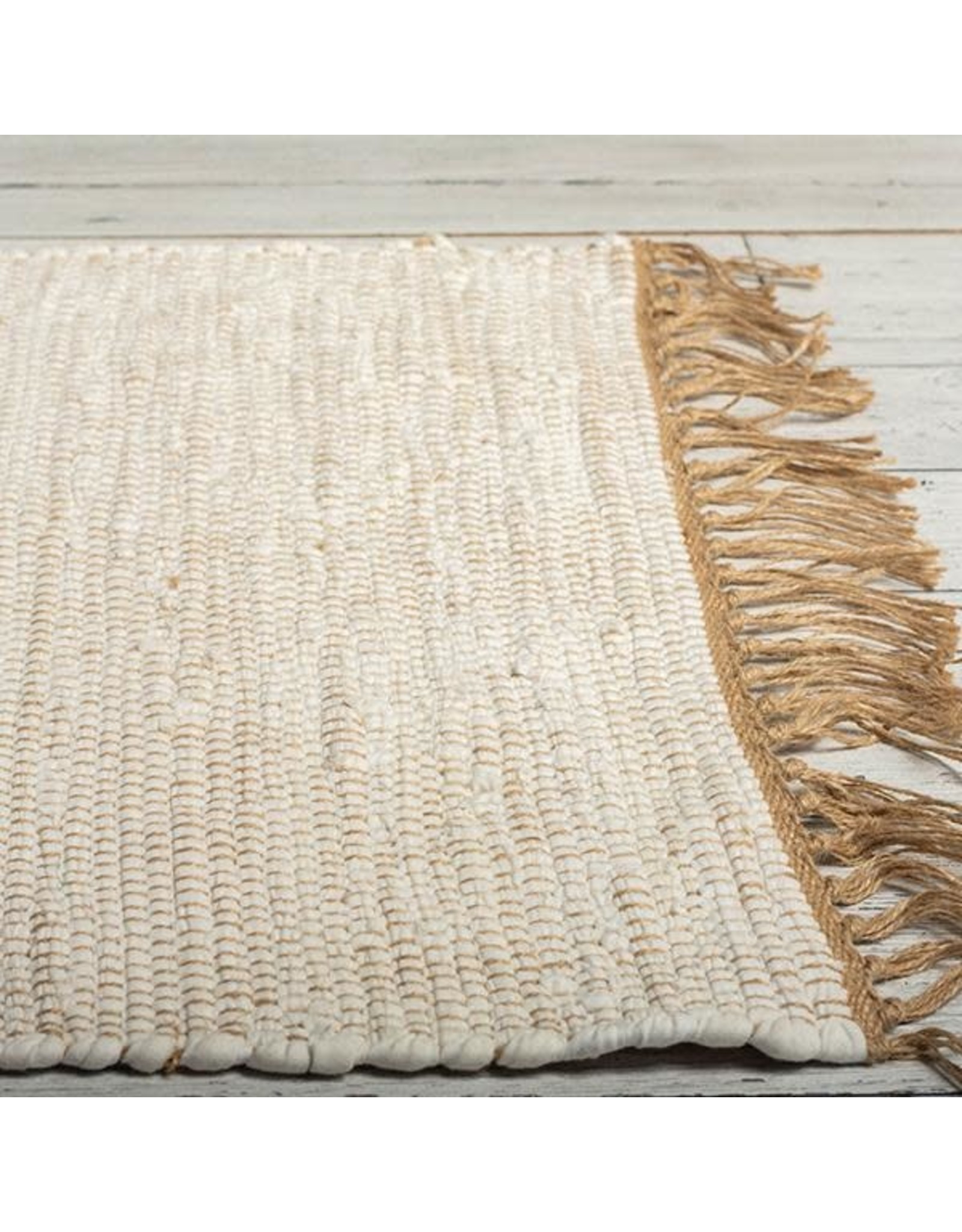 Jute Cotton Rug with Fringe - White