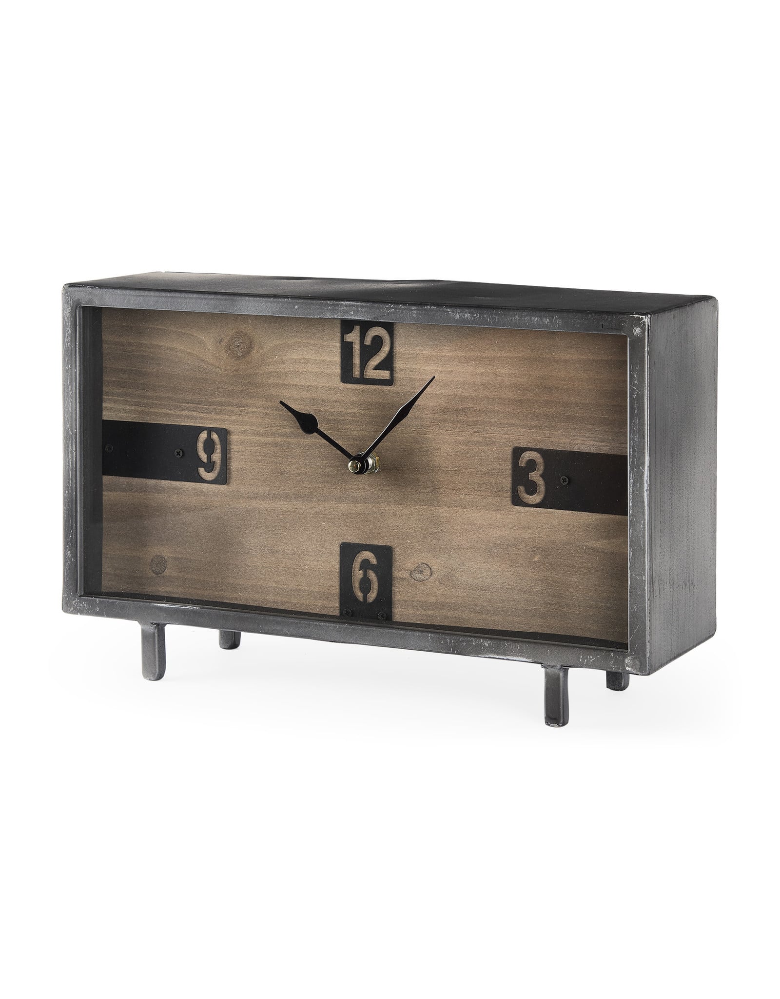 Harvey black metal and wood table clock