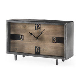 Harvey black metal and wood table clock