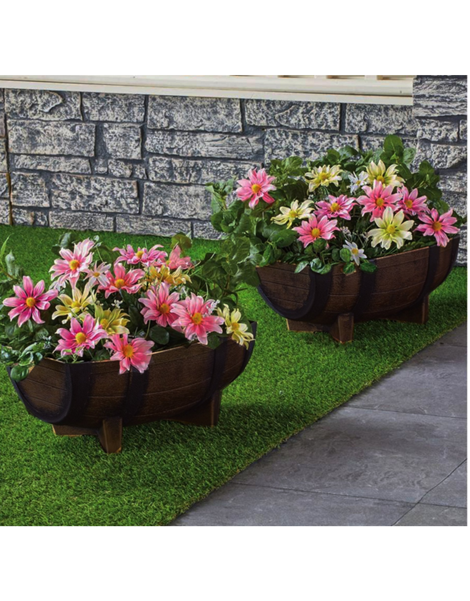 Plastic half barrel flower pot