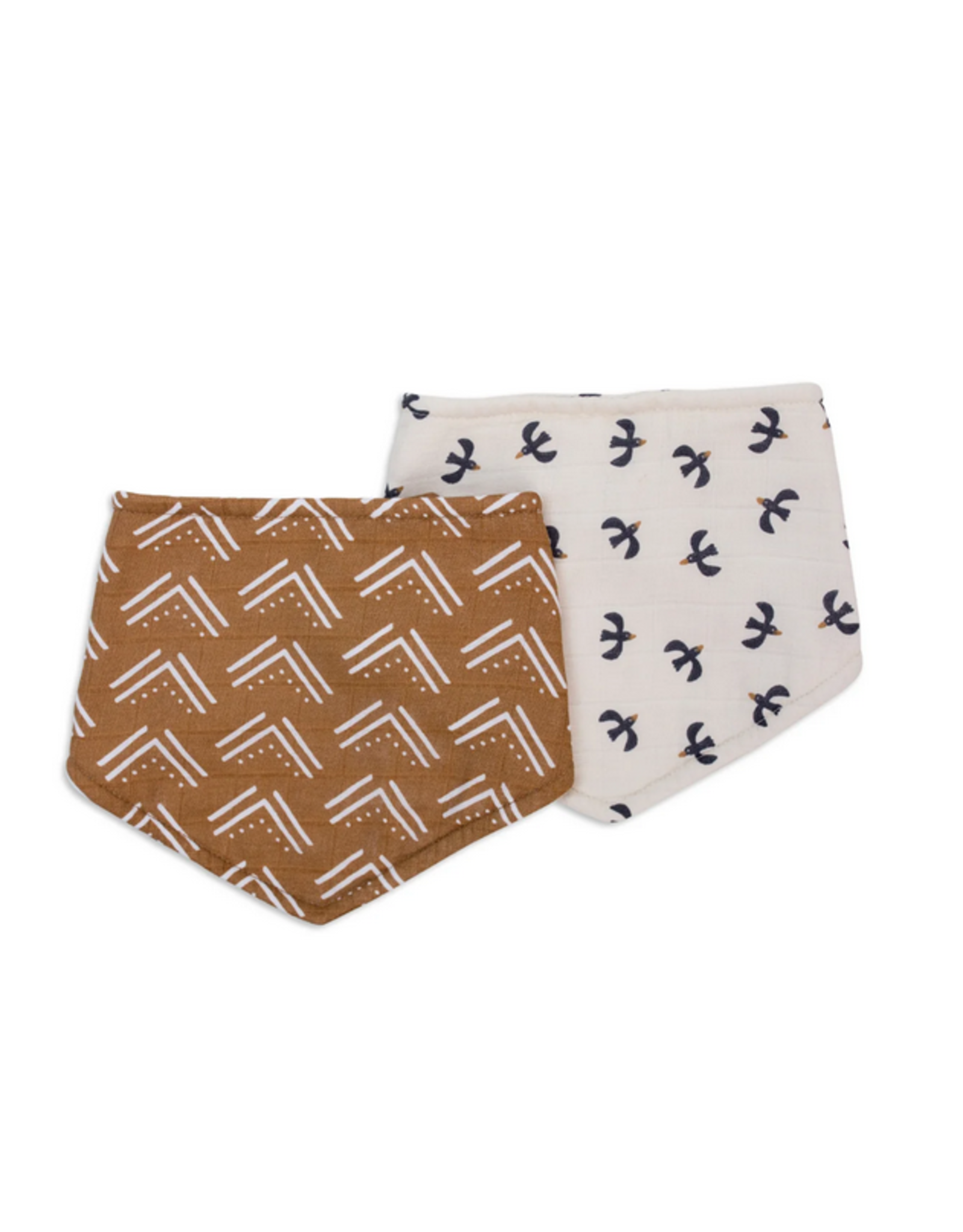 2pk Bandana Bibs-mudcloth/black birds
