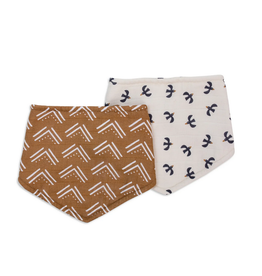 2pk Bandana Bibs-mudcloth/black birds