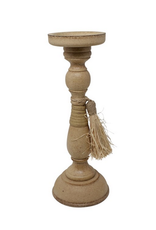 Wooden candleholder with Pompoms