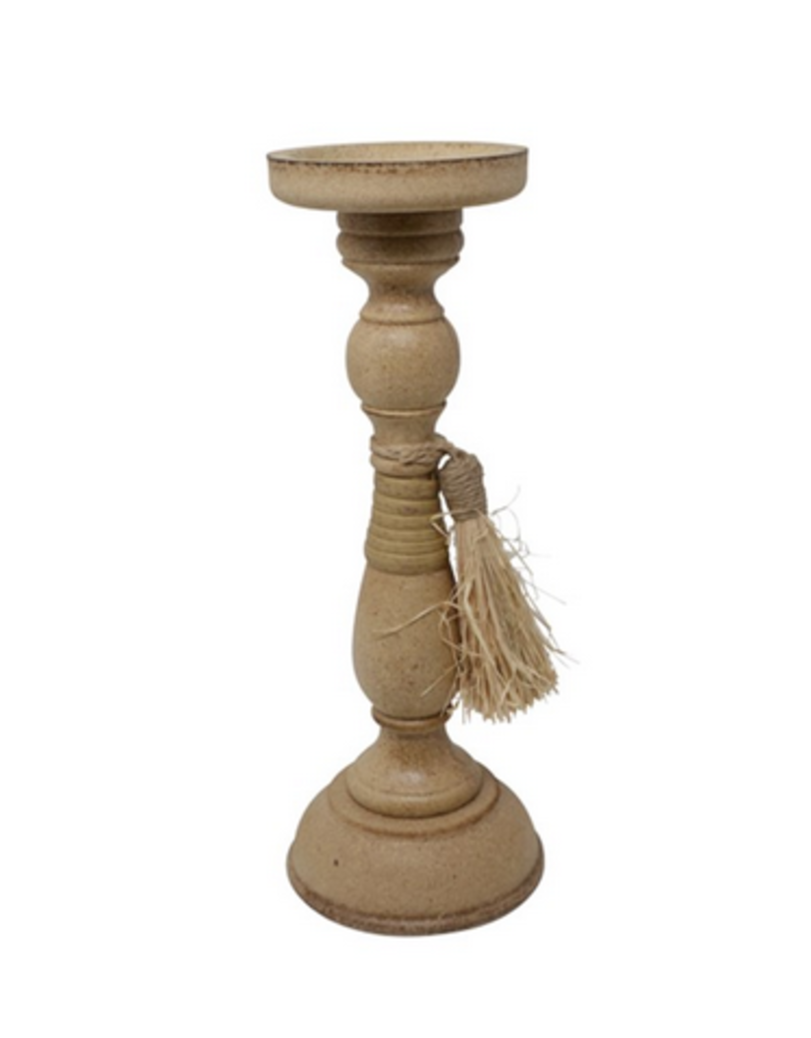 Wooden candleholder with Pompoms
