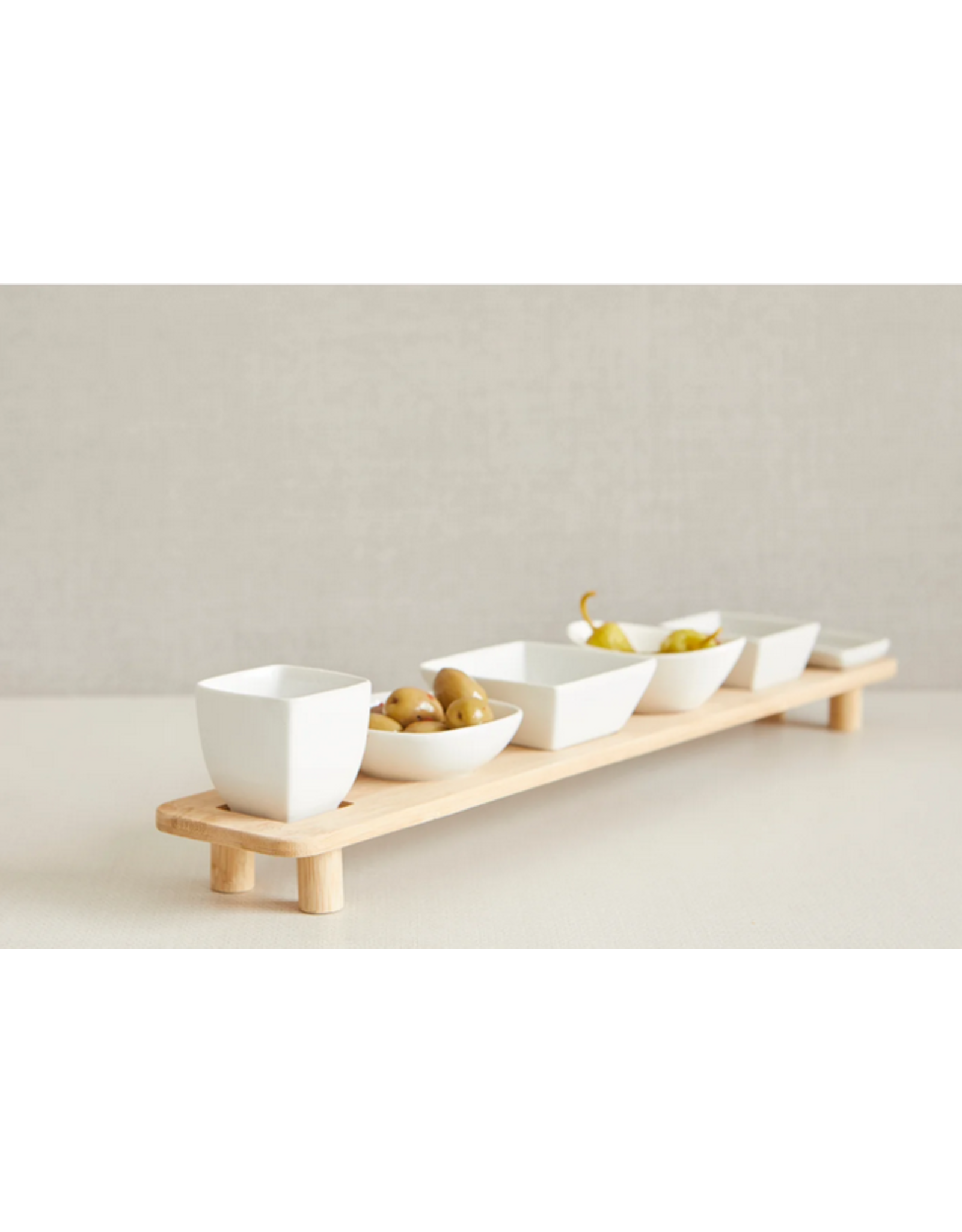 Cabo 7 Piece Acacia Serving Set White